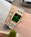 Kadranı Yeşil Kordonu Gold Gümüş Renk 26 mm Kadın Kol Saati ve Hediye Bileklik