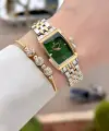 Kadranı Yeşil Kordonu Gold Gümüş Renk 26 mm Kadın Kol Saati ve Hediye Bileklik