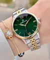 Kadranı Yeşil Kordonu Gold Gümüş Renk 35 mm Kadın Kol Saati ve Hediye Bileklik