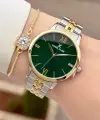 Kadranı Yeşil Kordonu Gold Gümüş Renk 35 mm Kadın Kol Saati ve Hediye Bileklik