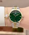 Kadranı Yeşil Kordonu Gold Gümüş Renk 35 mm Kadın Kol Saati ve Hediye Bileklik