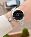 Kadranı Siyah Kordonu Gümüş Renk 35 mm Kadın Kol Saati ve Hediye Bileklik
