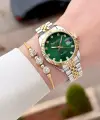 Kadranı Yeşil Kordonu Gold Gümüş Renk 32 mm Kadın Kol Saati ve Hediye Bileklik