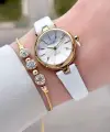 Kasası Gold Kordonu Beyaz Renk 25 Mm Kadın Kol Saati ve Hediye Bileklik