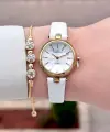 Kasası Gold Kordonu Beyaz Renk 25 Mm Kadın Kol Saati ve Hediye Bileklik
