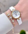 Kasası Gold Kordonu Beyaz Renk 25 Mm Kadın Kol Saati ve Hediye Bileklik