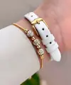 Kasası Gold Kordonu Beyaz Renk 25 Mm Kadın Kol Saati ve Hediye Bileklik