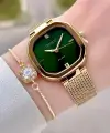 Kadranı Yeşil Kordonu Gold Renk 31 mm Kadın Kol Saati ve Hediye Bileklik
