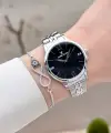 Gümüş Siyah Renk 35 mm Hediye Paketli Kadın Kol Saati ve Bileklik