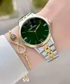 Kadranı Yeşil Kordonu Gold Gümüş Renk 35 mm Hediye Paketli Kadın Kol Saati ve Bileklik