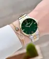 Kadranı Yeşil Kordonu Gold Gümüş Renk 35 mm Hediye Paketli Kadın Kol Saati ve Bileklik