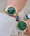 Kadranı Yeşil Kordonu Gold Gümüş Renk Sevgili Çift Kol Saati STISTE6