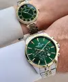Kadranı Yeşil Kordonu Gold Gümüş Renk Sevgili Çift Kol Saati STISTE1
