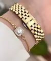 Gold Renk Hediye Paketli Kadın Kol Saati ve Hediye Baget Bileklik