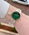 Kadranı Yeşil Kordonu Gold Gümüş Renk 30 mm Hediye Paketli Kadın Kol Saati ve Hediye Bileklik