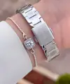 Gümüş Renk 30 mm Hediye Paketli Kadın Kol Saati ve Hediye Bileklik