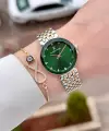 Kadranı Yeşil Kordonu Gold Gümüş Renk 30 mm Hediye Paketli Kadın Kol Saati ve Bileklik