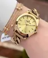 Kadranı Sarı Renk 24 Ay Garantili Kadın Kol Saati ve Hediye Bileklik