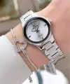 Pırlantalı Gümüş Renk 30 mm Hediye Paketli Kadın Kol Saati ve Bileklik