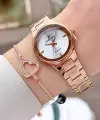 Pırlantalı Rose Renk 30 mm Hediye Paketli Kadın Kol Saati ve Bileklik