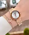Pırlantalı Rose Renk 30 mm Hediye Paketli Kadın Kol Saati ve Bileklik