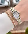 Gold Gümüş Renk Rakamlı Kadın Kol Saati ve Bileklik