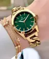 Kadranı Yeşil Kordonu Gold Renk 32 mm Hediye Paketli Kadın Kol Saati ve Bileklik