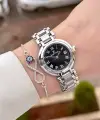 Kadranı Siyah Kordonu Gümüş Renk 30,5 mm Hediye Paketli Kadın Kol Saati ve Bileklik