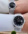 Kadranı Siyah Kordonu Gümüş Renk Hediye Paketli Sevgili Çift Kol Saati