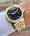 Kadranı Siyah Kordonu Gold Renk Hediye Paketli 41 mm Erkek Kol Saati