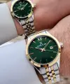 Kadranı Yeşil Kordonu Gold Gümüş Renk Hediye Paketli Sevgili Çift Kol Saati STISTE34