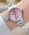 Kadranı Pembe Kordonu Gümüş Renk 33 Mm Kadın Kol Saati Ve Bileklik