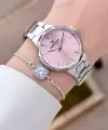 Kadranı Pembe Kordonu Gümüş Renk 33 Mm Kadın Kol Saati Ve Bileklik