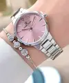 Kadranı Pembe Kordonu Gümüş Renk Hediye Paketli Kadın Kol Saati ve Bileklik