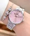 Kadranı Pembe Kordonu Gümüş Renk Hediye Paketli Kadın Kol Saati ve Bileklik