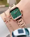 Kadranı Yeşil Kordonu Rose Renk 26 mm Kadın Kol Saati ve Bileklik