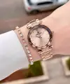 Rose Renk Kesme Camlı 32 Mm Kadın Kol Saati ve Bileklik