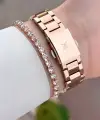 Rose Renk Kesme Camlı 32 Mm Kadın Kol Saati ve Bileklik