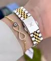 Gold Gümüş Renk 32 Mm Kadın Kol Saati ve Bileklik