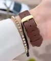 Kasası Gold Kordonu Kahverengi Renk Kadın Kol Saati ve Bileklik