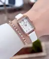 Kasası Rose Kordonu Beyaz Renk Kadın Kol Saati ve Bileklik