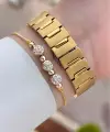 Gold Renk 30 Mm Kadın Kol Saati ve Bileklik