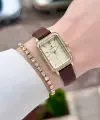 Kasası Gold Kordonu Kahverengi Renk Kadın Kol Saati ve Bileklik