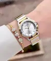 Gold Gümüş Renk Kadın Kol Saati ve Bileklik