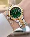 Kadranı Yeşil Kodronu Gold Gümüş Renk 33 Mm Kadın Kol Saati ve Bileklik