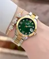 Kadranı Yeşil Kodronu Gold Gümüş Renk 33 Mm Kadın Kol Saati ve Bileklik