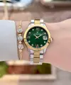 Kadranı Yeşil Kodronu Gold Gümüş Renk 33 Mm Kadın Kol Saati ve Bileklik