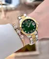 Kadranı Yeşil Kodronu Gold Gümüş Renk 33 Mm Kadın Kol Saati ve Bileklik