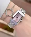 Kadranı Pembe Kodronu Gümüş Renk 22 Mm Kadın Kol Saati ve Bileklik