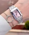 Kadranı Pembe Kodronu Gümüş Renk 22 Mm Kadın Kol Saati ve Bileklik